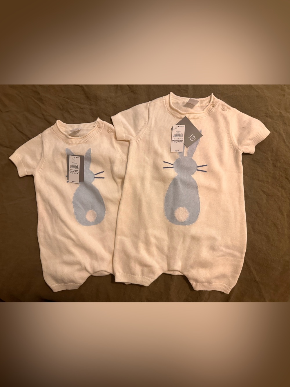 GAP Cream Knit Baby Romper with Light Blue Bunny Motif